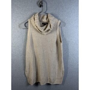 Roz & Ali Sweater Womens XS Beige Sleeveless Cowl Neck Sequin Tunic‎ Knit Top